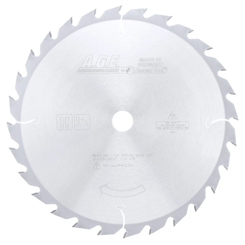 12" x 28T Carbide Tipped, Ripping Standard Blade, 20 Deg., 1" Bore, ATB